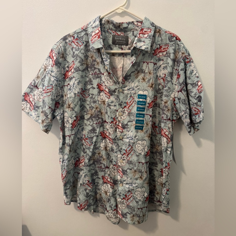 NWT Men's Blue Floral Hawaiian Shirt Size XXL